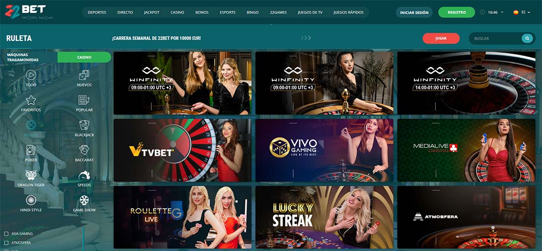Juegos de ruleta 22bet Casino